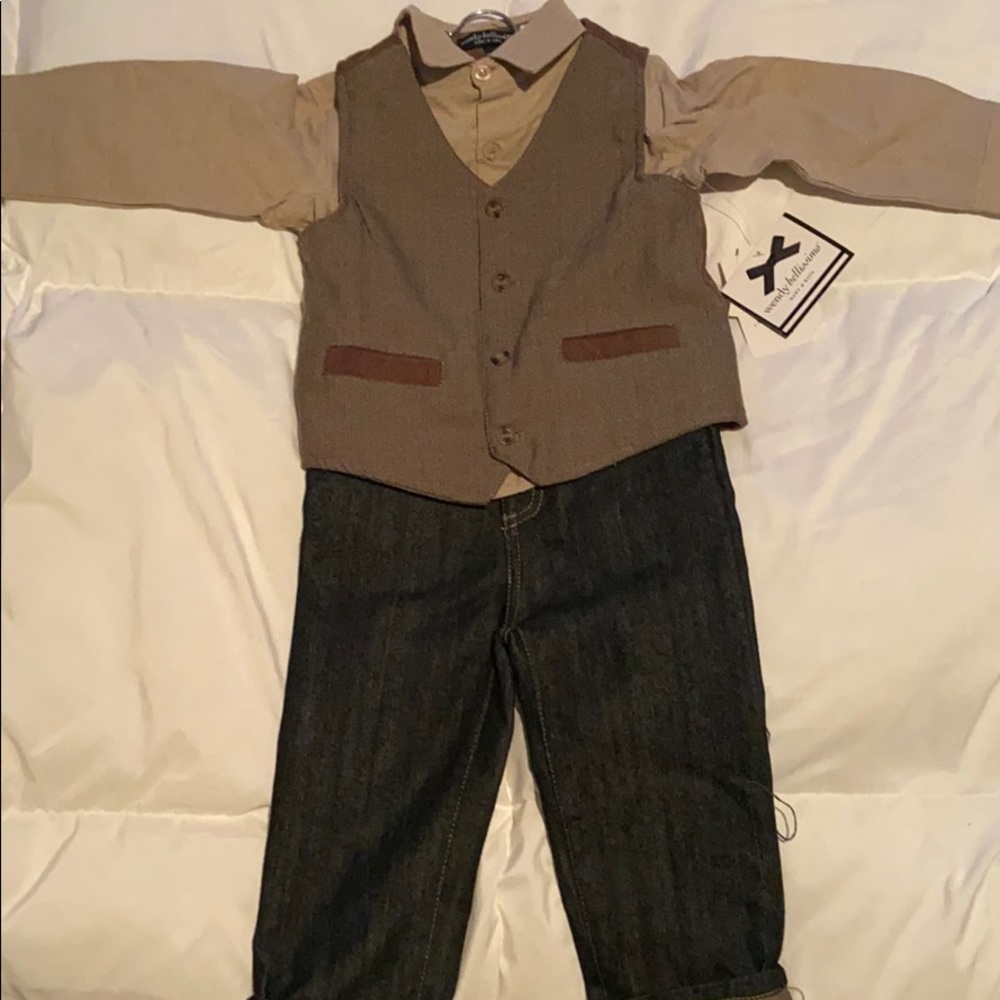 3 piece boys jeans shirt and vest